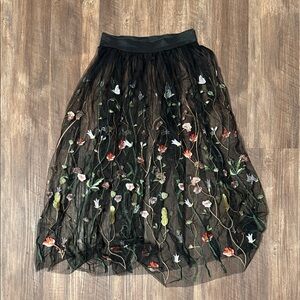 Forever 21 Black Long Floral Skirt